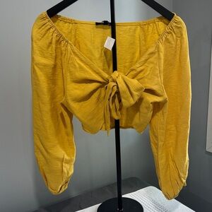 Chic Yellow Tie-Front Blouse